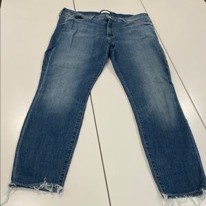 MOTHER Women Skinny Jeans in Medium Blue with Frayed Hem